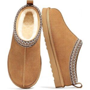 Women's Chestnut Suede Fuzzy Slippers for Winter Warm House Shoes Cozy Boots